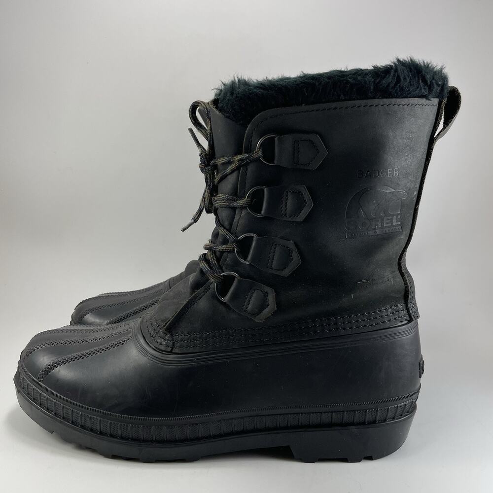 Sorel Caribou Winter Boots Mens Size 10 Waterproof Black Leather Lined Lace Up - Picture 3 of 11